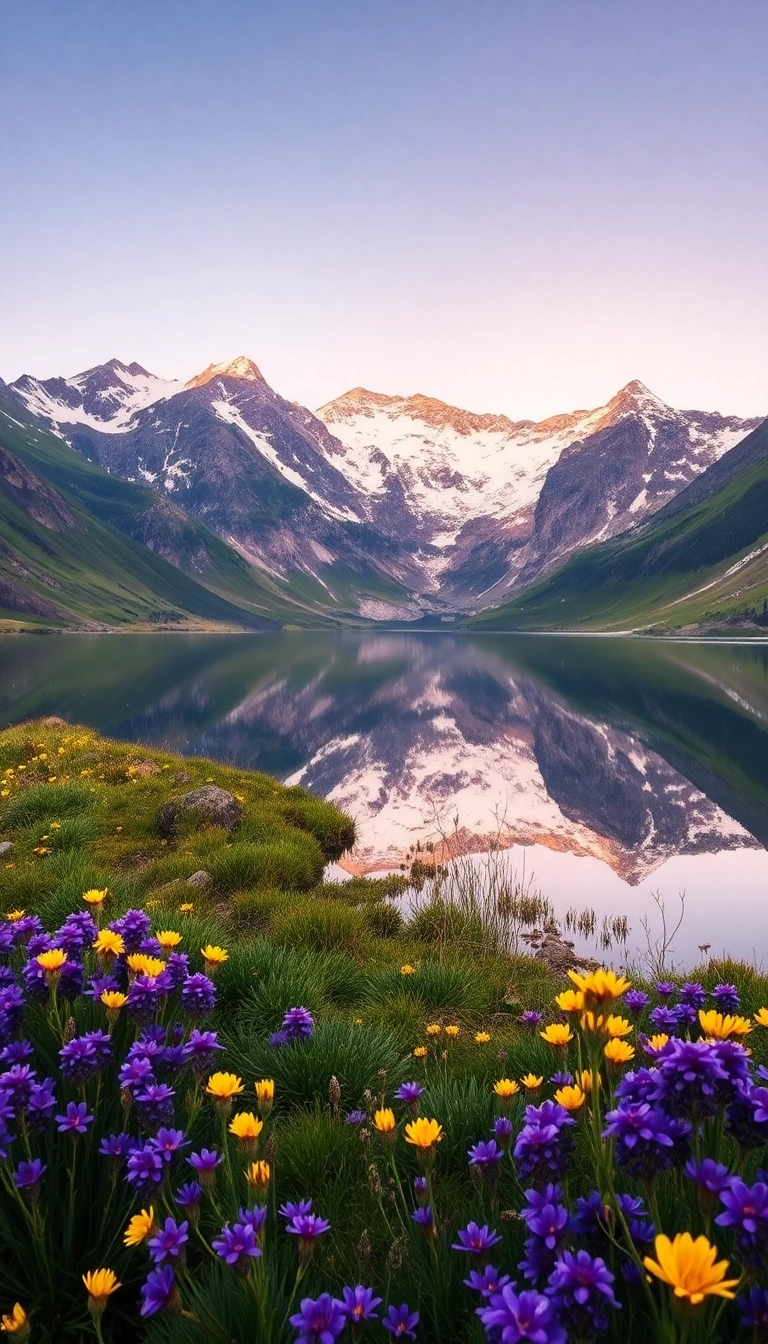 Free AI Spring Mountain Reflection iPhone Gorgeous Background
